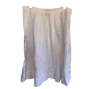 Sunny Leigh Linen Midi Skirt Women 8 White Eyelet Soft Girl Fairy A-Line Summer